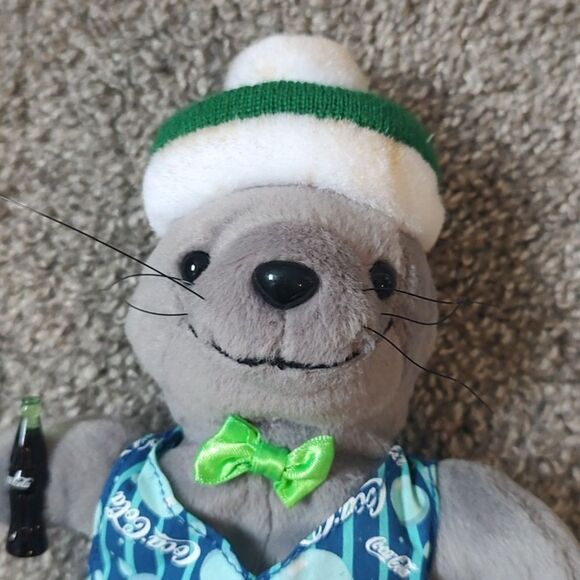 Style #0207 Coca Cola Seal In Vest & Knit Cap Bean Bag Plush - Picture 3 of 15
